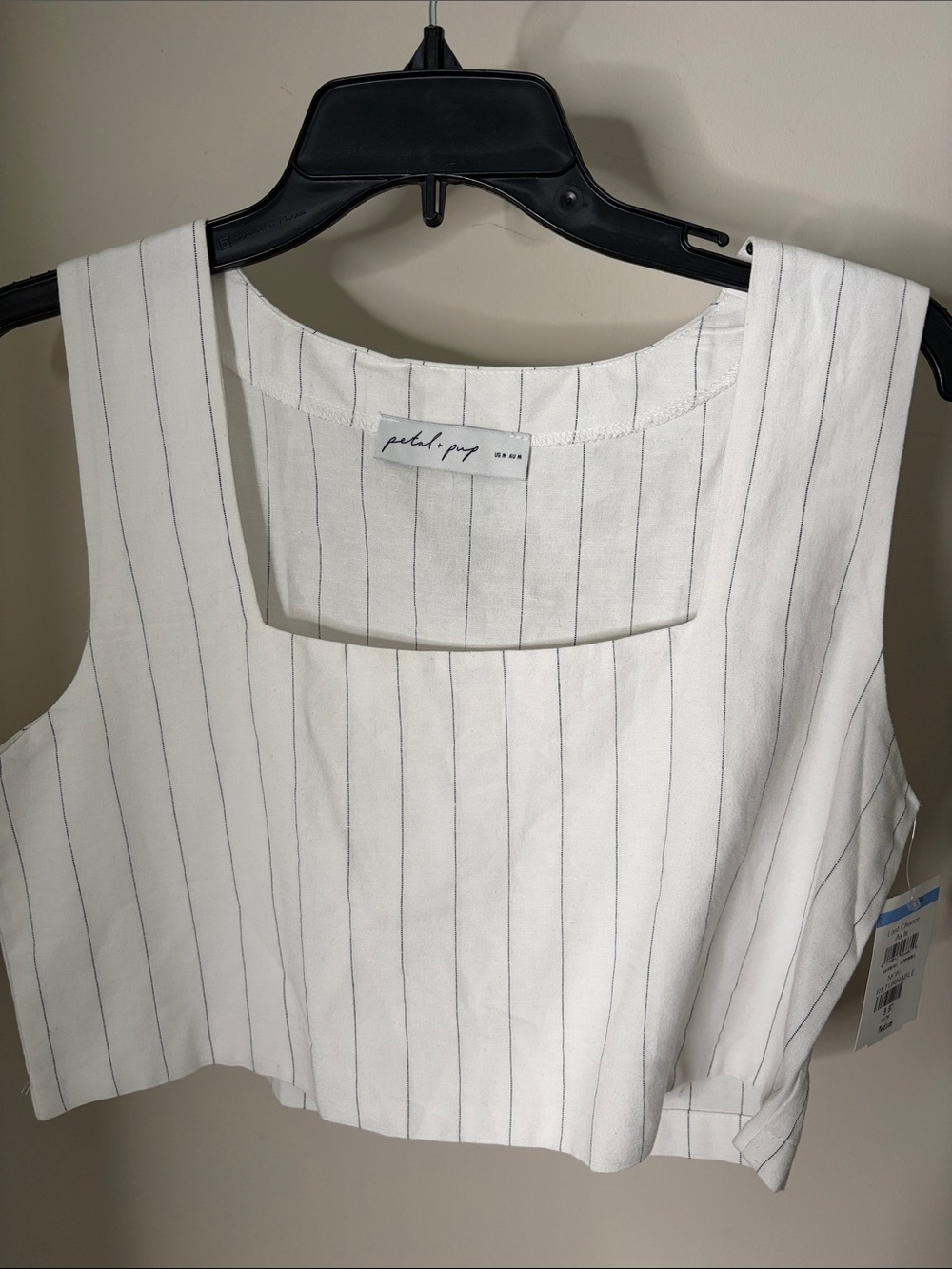 Petal & Pup Cream White Pinstripe Square-Neck Crop Top M